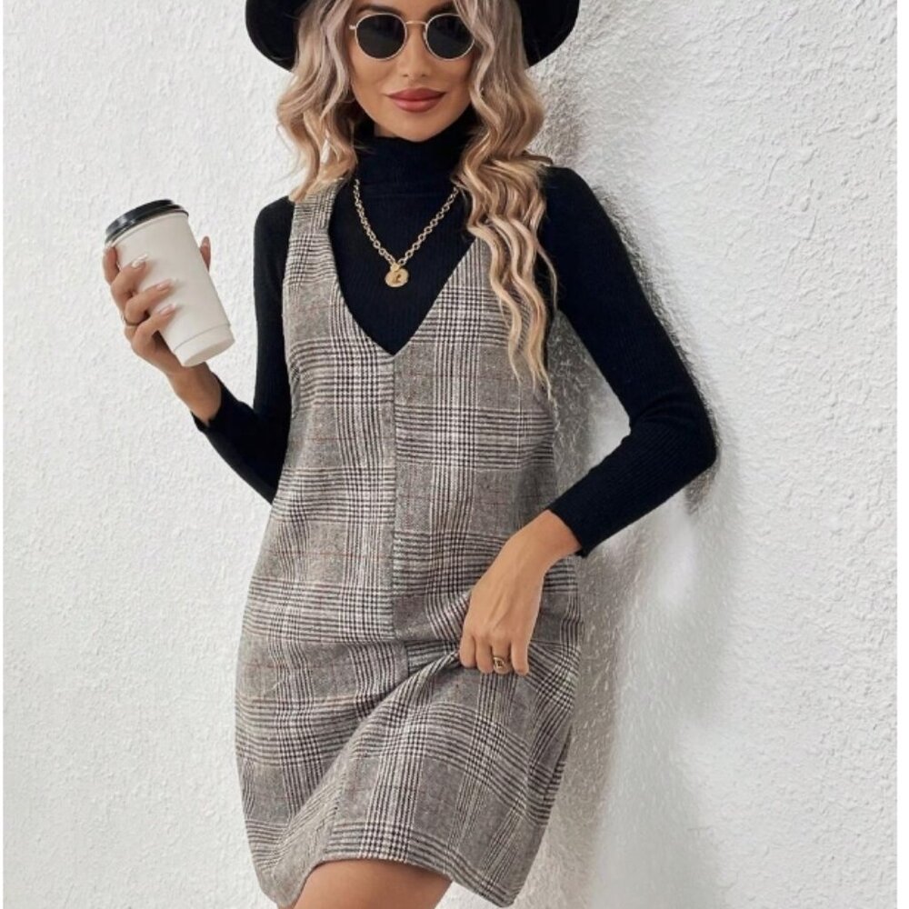 💛 Plaid Sleeveless Mini Dress — M/L, Gray,